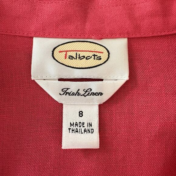 Talbots Irish Linen 3/4 Sleeve V-neck Side Zip Dark Pink Top Size 8 - Picture 7 of 14